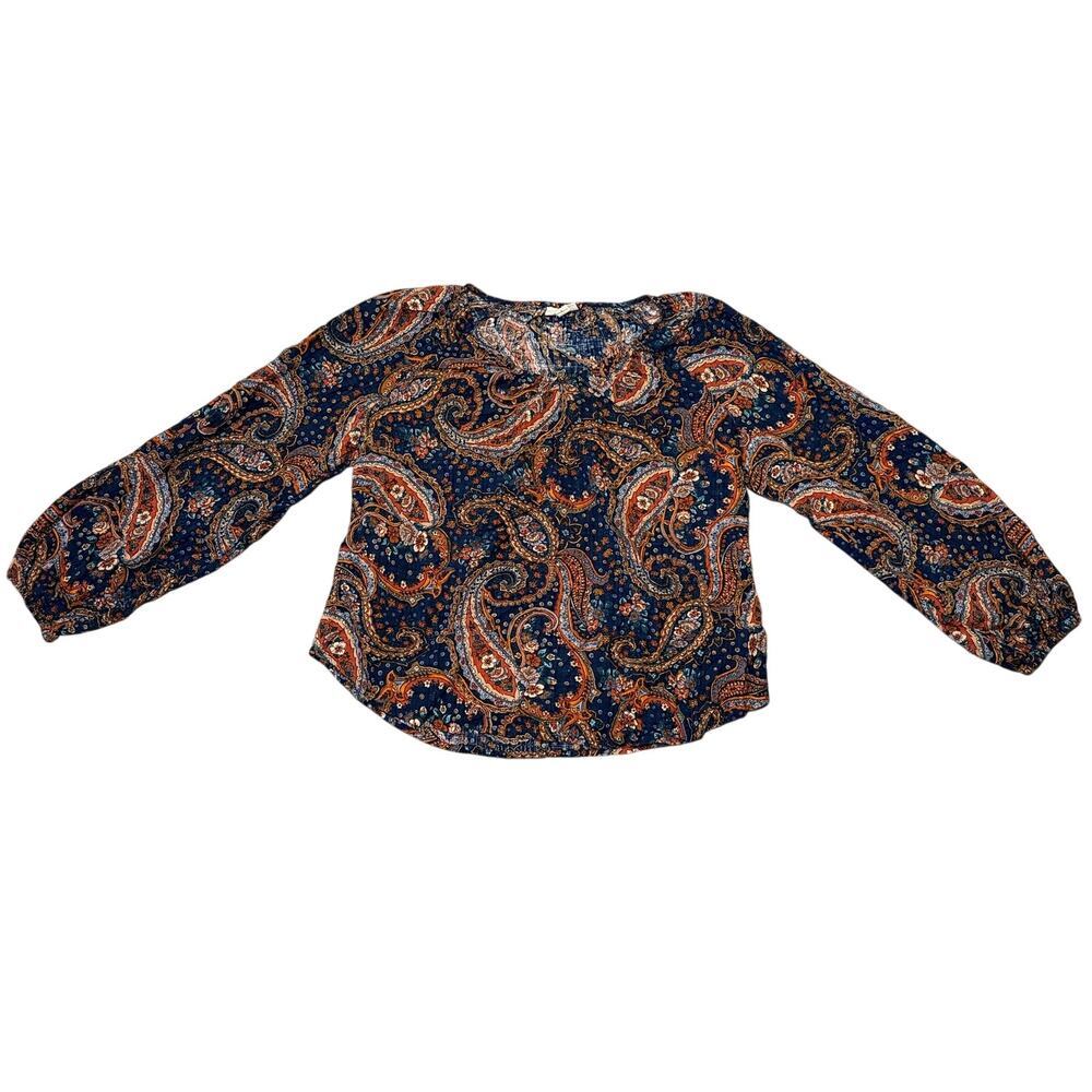 a.n.a Women L Paisley Floral Blouse Boho Casual Top Blue Orange